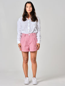 Red AMELIA STRIPE pleated shorts