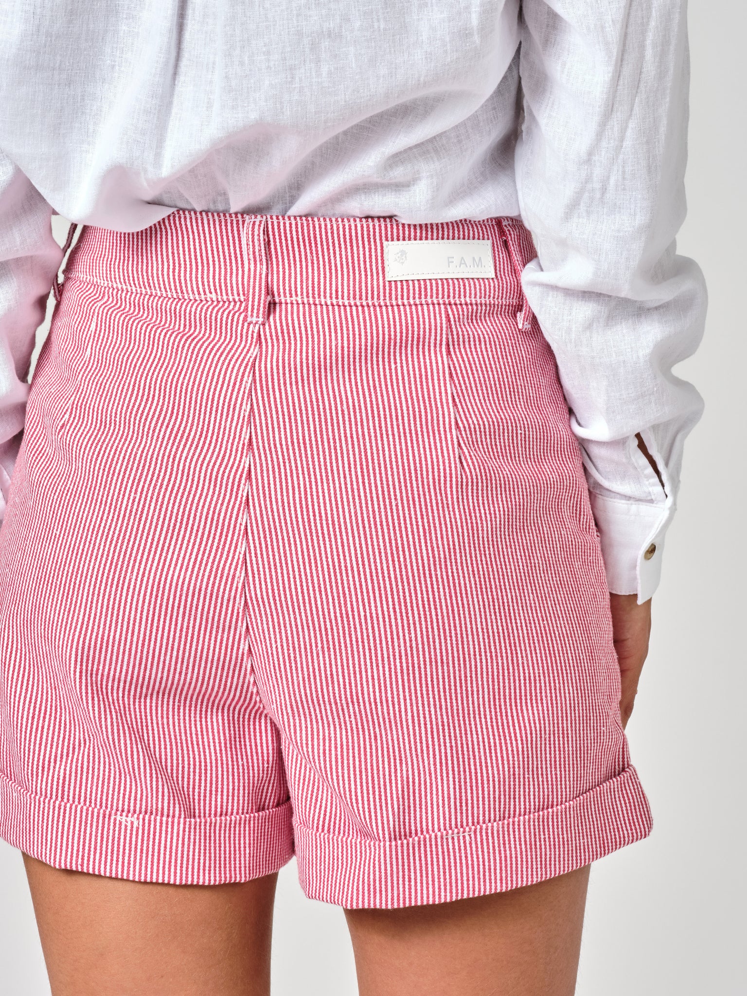 Red AMELIA STRIPE pleated shorts
